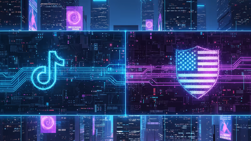 象徵 TikTok 美國業務拆分與投資者入主的示意圖