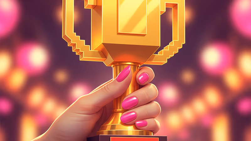 골든글로브 트로피를 잡고 있는 관리된 손의 모습