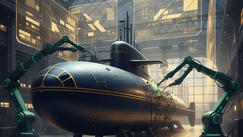 캐나다 현대식 조선소에서 유지보수 중인 첨단 잠수함의 모습