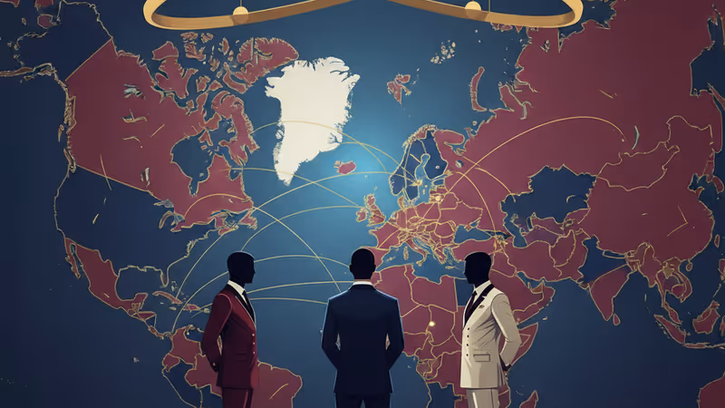 백악관 회담 후 굳은 표정의 외교관들과 북극 그린란드의 지도