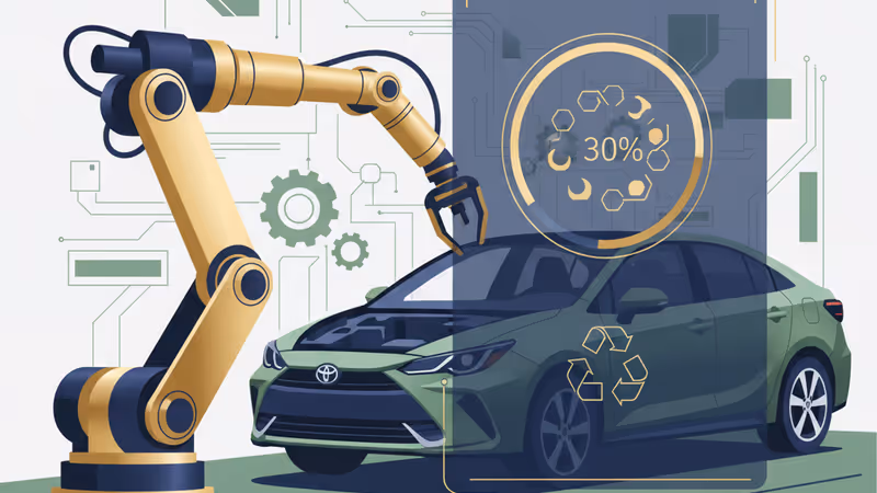 象徵豐田汽車再生材料應用的汽車回收工廠示意圖