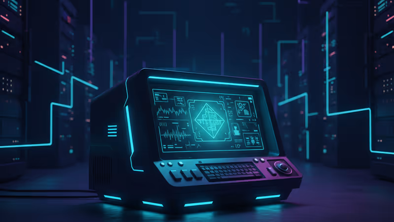 在黑暗環境中發出綠光的復古電腦終端機，顯示著神祕的密碼代碼