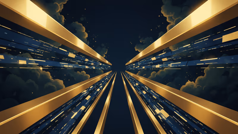 조 단위 금융 레일을 상징하는 황금빛 회로 이미지