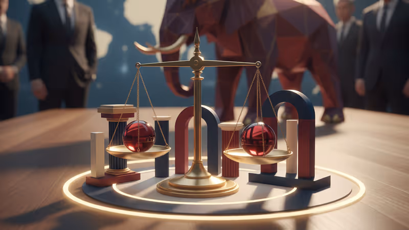 冬日晨曦下的美國國會大廈與選戰路線圖虛擬影像