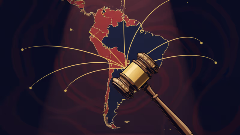 白宮外景與標示著緊張局勢的中南美洲地圖疊影