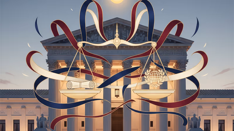 象徵法律審判的天平與遠處的聯邦建築