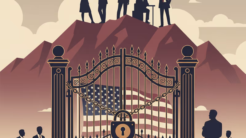 미국 국무부 인장 배경의 이민 비자 서류 더미