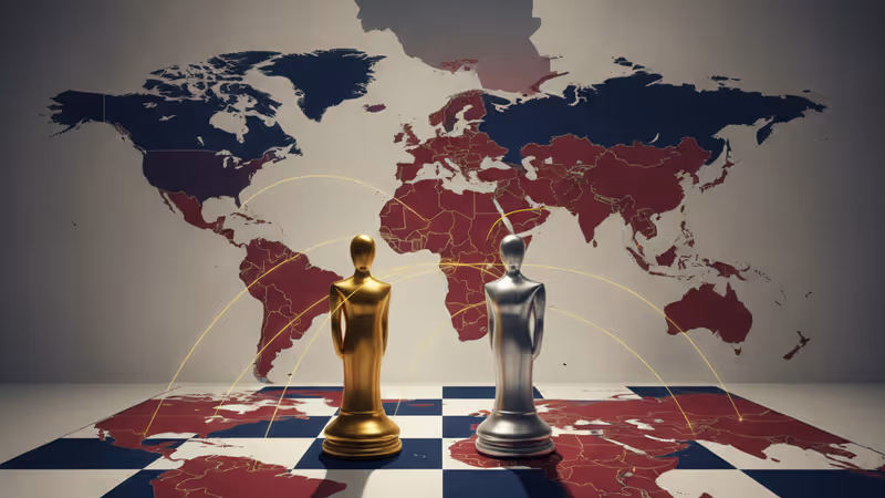 棋盤上的全球領袖博弈，象徵川普對伊朗與烏克蘭的戰略選擇