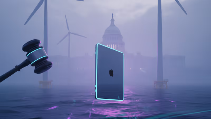 Offshore wind turbines standing still in a misty sea