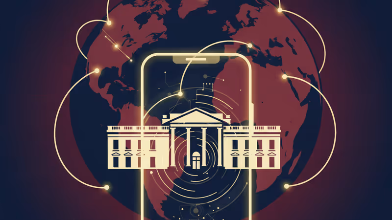 ホワイトハウスを背景に動画が再生されるスマートフォンの画面