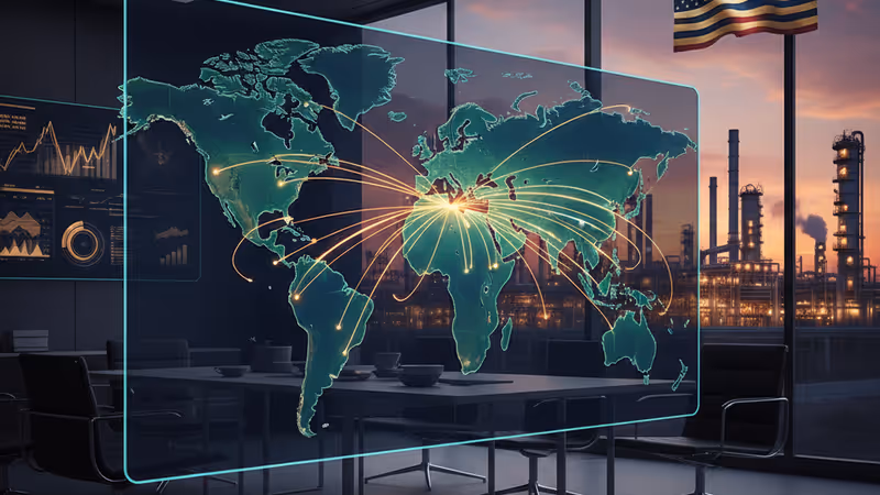 石油抽油機與美國、委內瑞拉國旗疊影