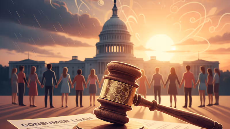 象徵CFPB在川普政府裁員風暴中命懸一線的視覺圖