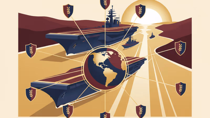 美國海軍航空母艦打擊群航行於中東海域全景