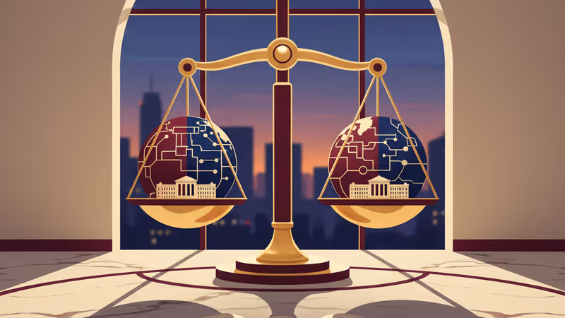 象徵美國聯邦政府與地方州政府在期中選舉權限上對峙的意象圖