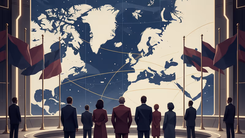 象徵格陵蘭協議與國際合作的握手標誌與地圖