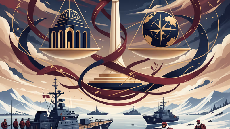 그린란드 해안가에 배치된 나토 연합군 함정과 장병들