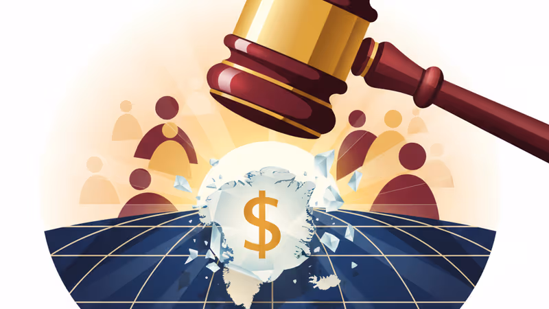 グリーンランドの地図と米国の国旗をあしらった地政学的なイメージ