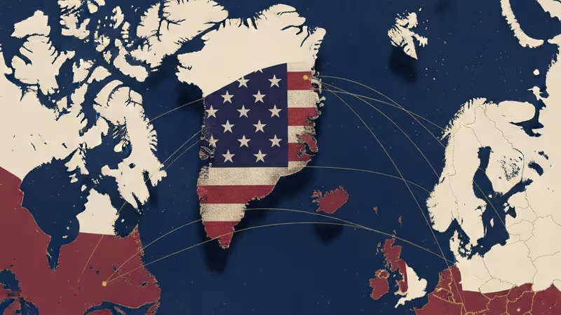 Icy landscape of Greenland with a strategic military base.