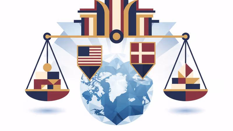 北極圏の地図とグリーンランドを中心に据えた外交イメージ