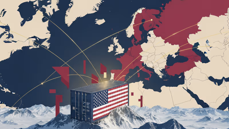 그린란드 국기와 미국 국기가 휘날리는 북극 전경