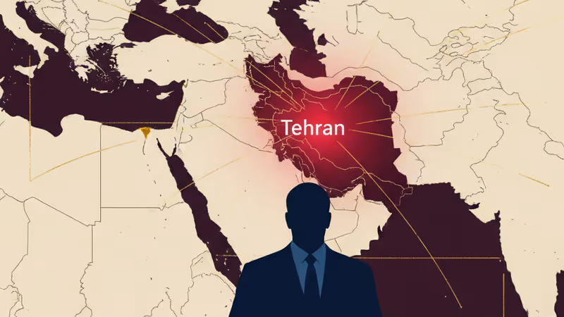 夜のテヘランの街頭デモとホワイトハウスの紋章のイメージ
