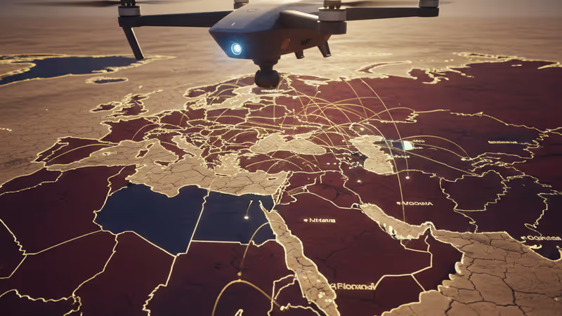 Strategic map of Middle East with drone silhouette