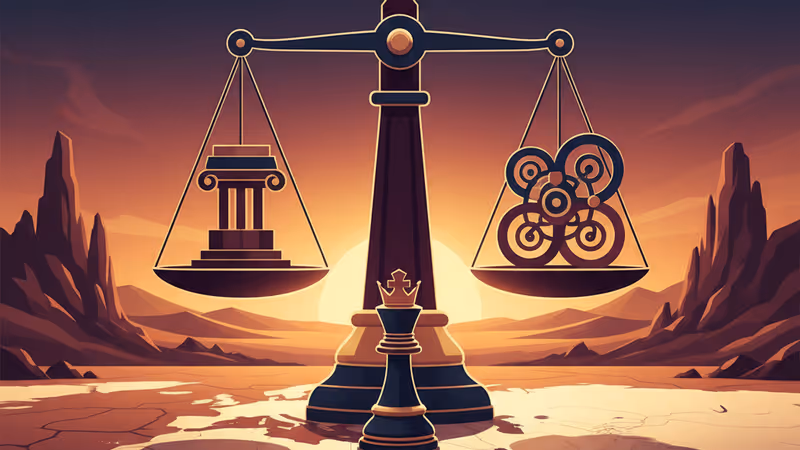 A chess piece on a Middle East map with a sunset desert background