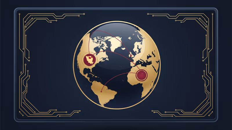 川普政府重塑全球戰略地圖的示意圖，包含格陵蘭與中東區域