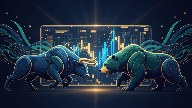 트럼프 미디어의 주가 상승 곡선과 대비되는 공매도 하락 압력 이미지