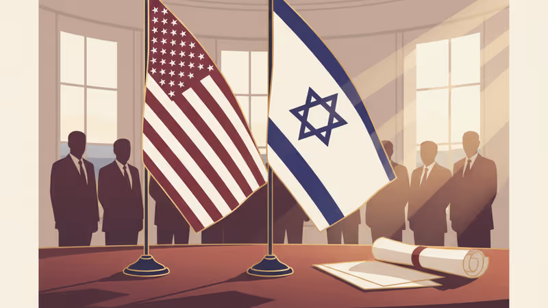 백악관 집무실 책상 위에 놓인 미국과 이스라엘 국기