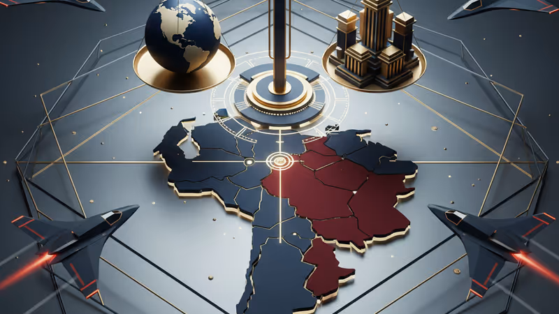 ベネズエラの首都上空を飛行する軍用機と煙