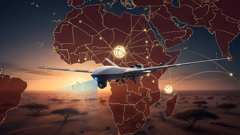 US military drone operating over the Nigerian landscape