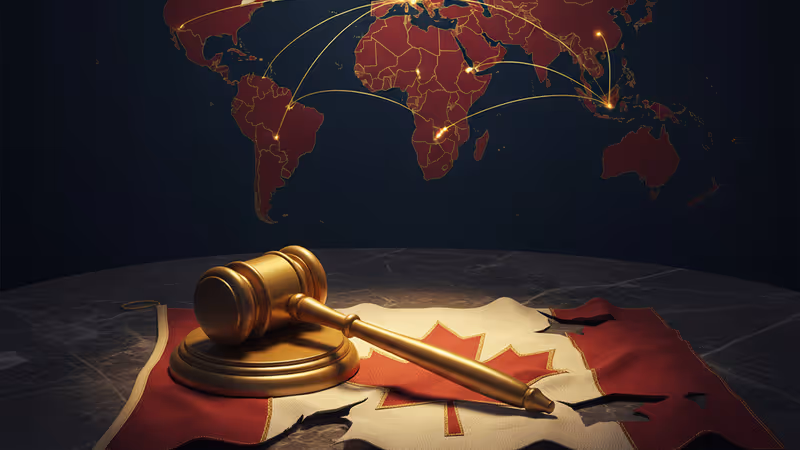 象徵川普新組織與加拿大外交關係破裂的視覺圖