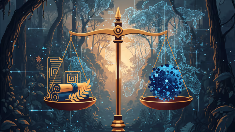 콜롬비아 정글과 미국의 군사 지도가 겹쳐진 긴장감 넘치는 이미지