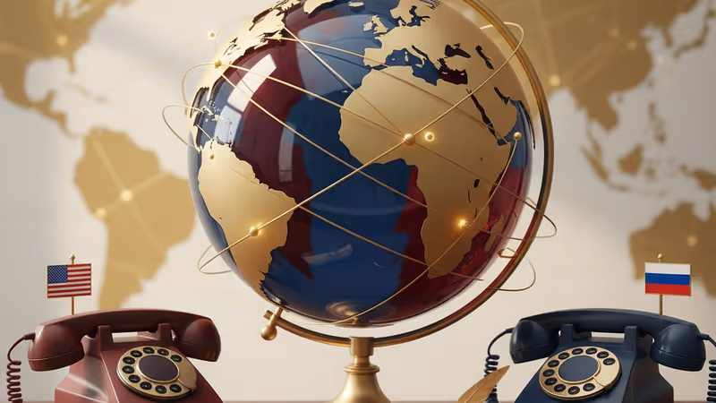 交渉テーブルで向き合うトランプ氏とプーチン氏の抽象的なイメージ