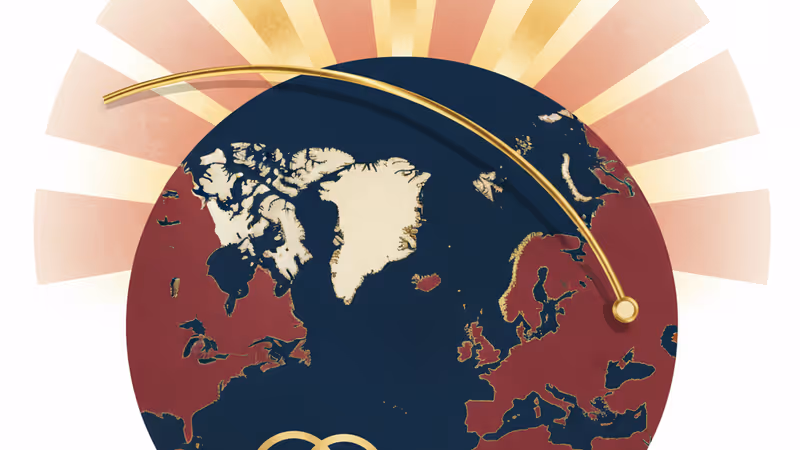 白宮與覆蓋北極地圖的冬季景觀，象徵主權爭議