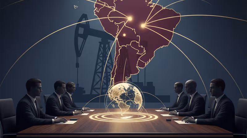 川普與美國石油高層商討委內瑞拉能源重建的示意圖