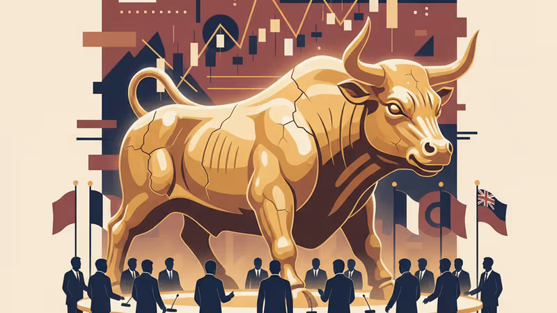 繁榮股市與空蕩工廠的對比示意圖