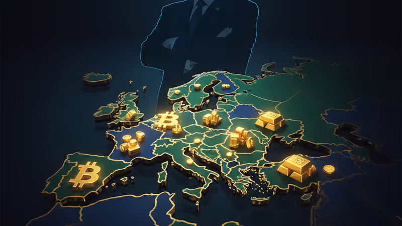 比特幣標誌與 NATO 星形標誌結合的數位概念圖