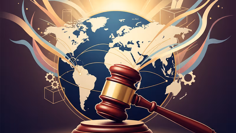 Judicial gavel on a world map background