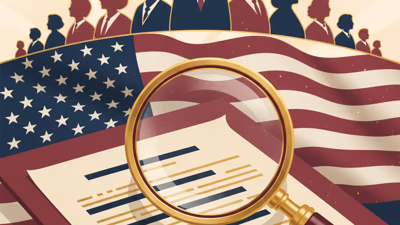 A magnifying glass over a redacted US government document