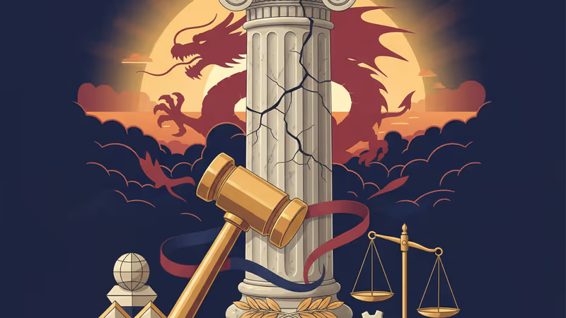 象徵美中力量對峙的鷹與龍，背景展現變幻莫測的國際局勢