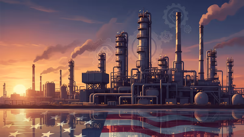 해질녘 베네수엘라 정유 공장 전경