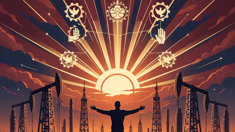 밤 시간대 베네수엘라 석유 시설과 대조되는 어두운 하늘