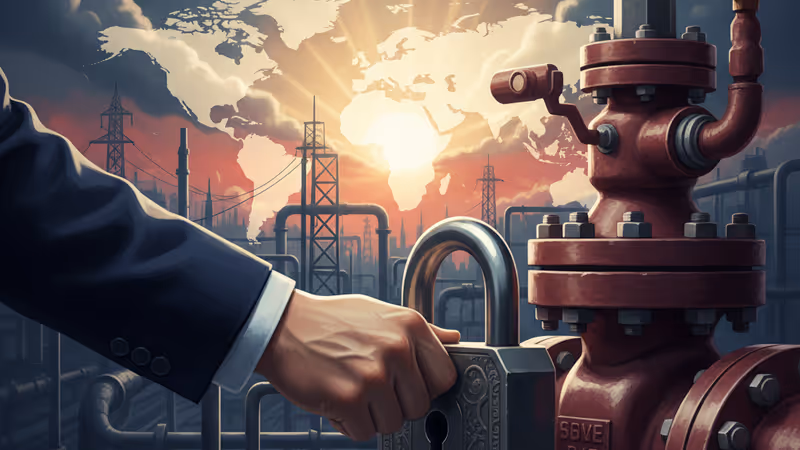 U.S. and Venezuelan energy conflict symbolized by an industrial oil valve