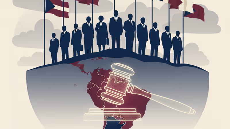 World map focusing on Venezuela with dark cinematic lighting