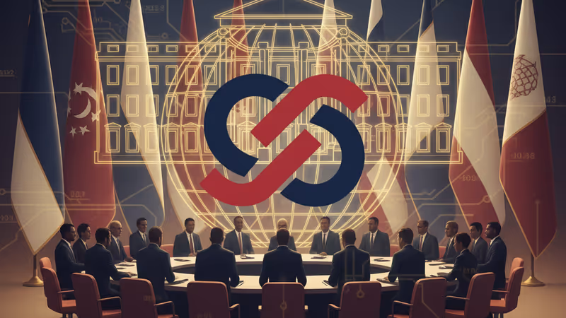 ホワイトハウスの設計図とマイクロソフトのロゴが重なる政治経済のイメージ