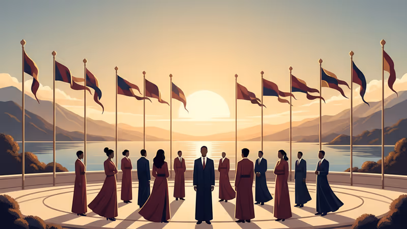 象徵和平談判的美國與烏克蘭國旗於會議桌上