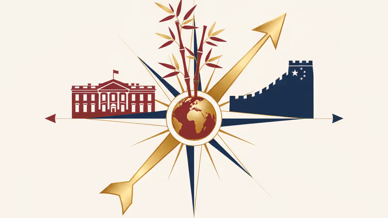 象徵越南在美中兩大勢力影印下尋求平衡的地緣政治示意圖