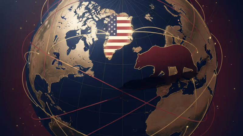 暗い海に浮かぶグリーンランドの氷山と、水面下に潜む潜水艦の影